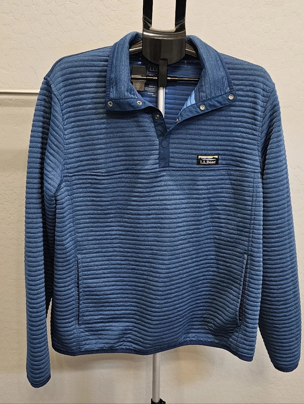 L.L. Bean Indigo Quilted Half-Snap Pullover